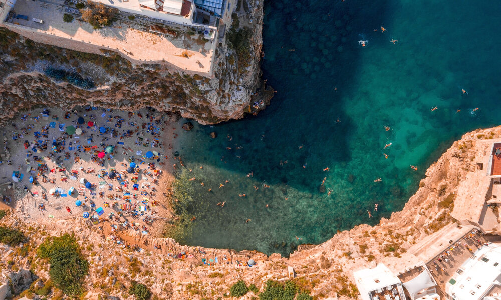 Aerial view lama monachile cala porto Polignano a Mare Puglia
